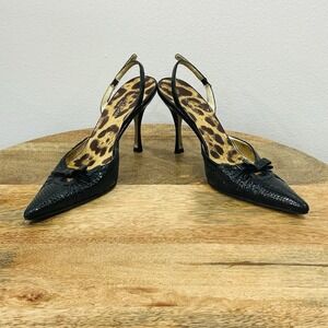 DOLCE & GABBANA Black Python Skin Pointed Toe Heel Slingbacks Pumps 36.5 US 6.5
